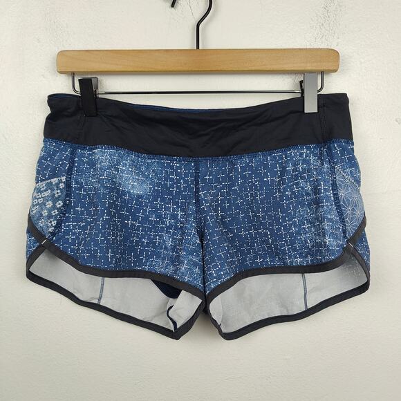 Lululemon Speed Shorts Womens 8 Blue Sashiko Inkwell Lined Running Swift - Picture 1 of 8